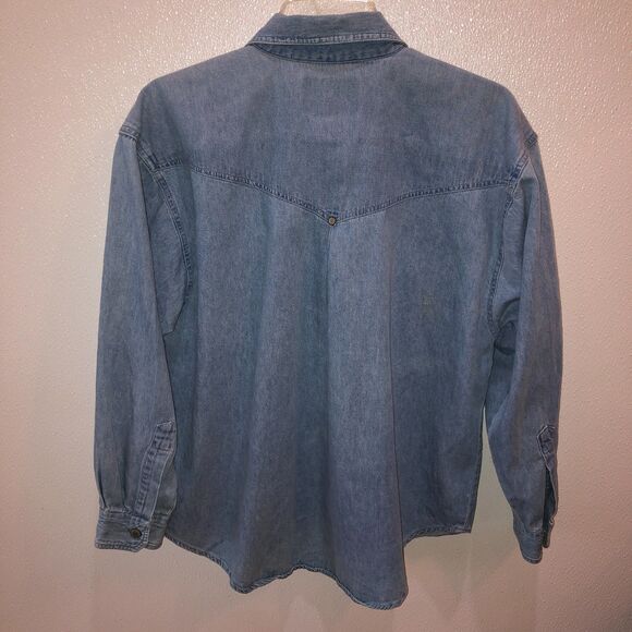 Vintage PS Gitano Womens Medium Blue Long Sleeve Button Up Chambray Shirt Sz M - Picture 6 of 9